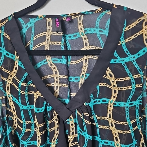 Tattoo Me NWT Size 3X Nautical Sleeveless Black Blouse with Gold Chain Pattern - Picture 2 of 6